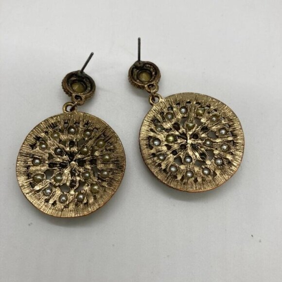 Victorian Set Simulated Pearl Choker 16" Necklace Pierced Earrings Rhinestone - Picture 15 of 16